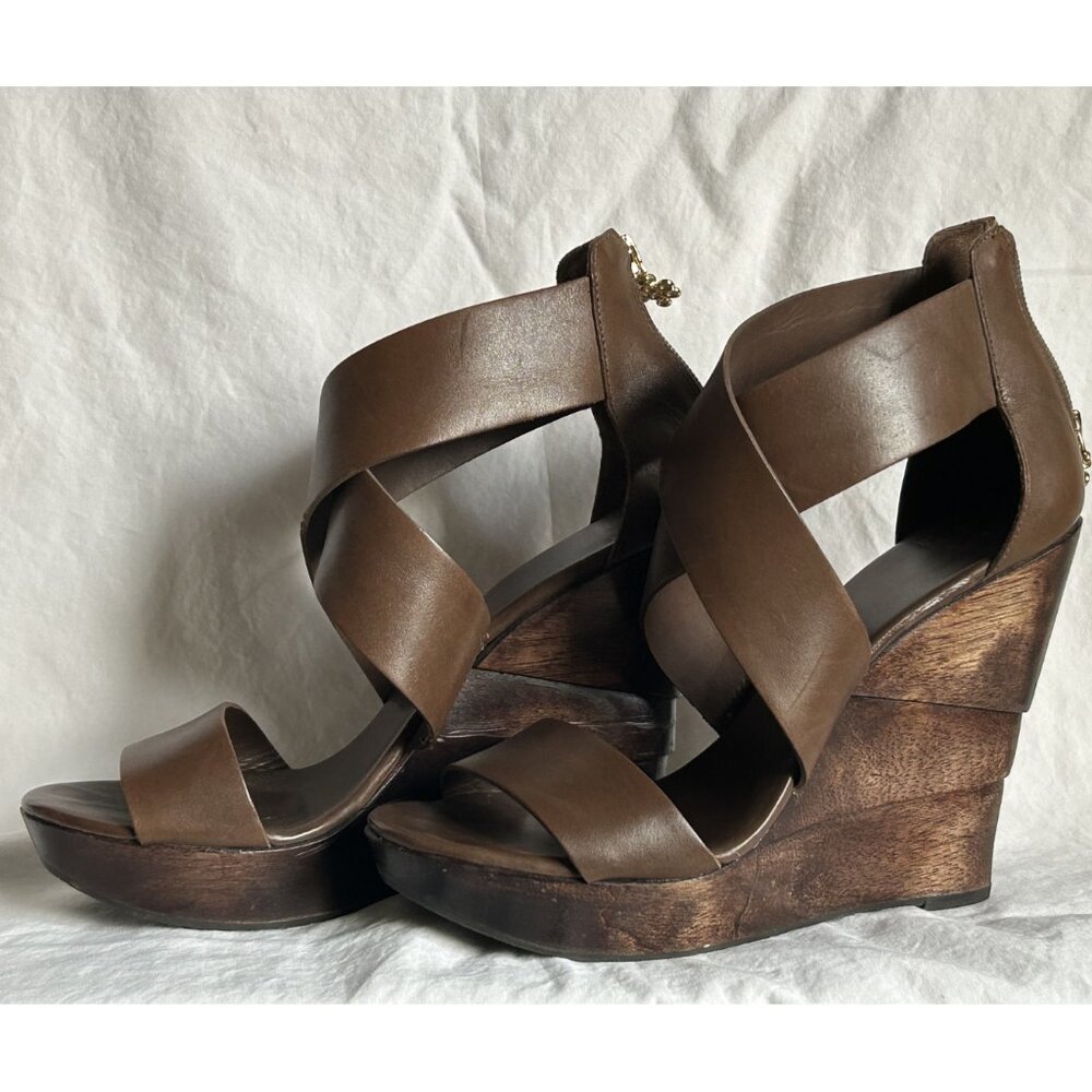 DVF Opal Cognac Leather Platform Wedge Sandals 9.5 NWOT — Pristine w/ Box - Picture 4 of 10
